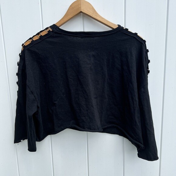 Jella C Crop Top Black Cutout Shirt Short Sleeve Tee Festival Crew Neck Small - Picture 5 of 6